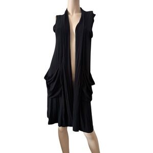 EILEEN FISHER Viscose Jersey Open Front Vest Cardigan‎ Small Pockets Black